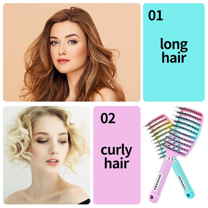 2 Pack Detangling Brush Getting Knots Out without Pain Adds Shine and Makes Hair Smooth,Detangler Boar Bristle Hair Brush for Adult & Kids Wet or Dry Hair(Green&Pink)