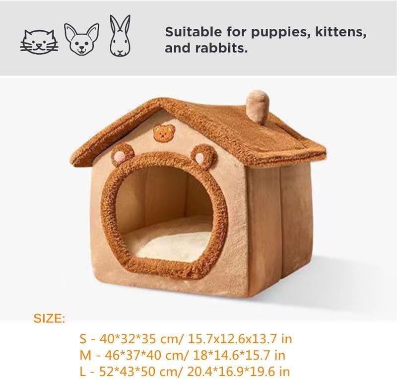 Cat Bed Cave, Cute Christmas Cat Beds for Indoor Cats, Xmas Pet House Cats Tent with Removable Cushion Pillow for Kittens Puppy Small Dogs (Pink-L(20.4 * 16.9 * 19.6in))