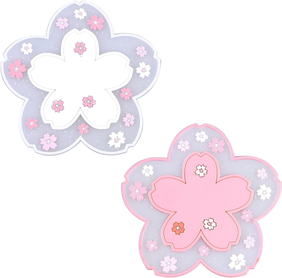 2 Pcs Sakura Coasters Cherry Blossom Coasters Blossom Cup Mats Cup Pads for Coffee Table, Restaurants, Hotels, Offices, Home, Coffee Shops(White and Pink)