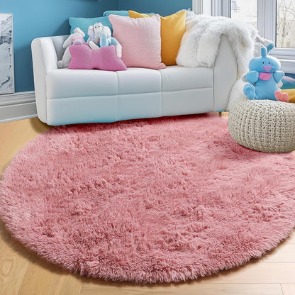 Soft Blush Round Circle Rugs for Girls Room Decor,Fluffy Bedroom Carpet 4Ft