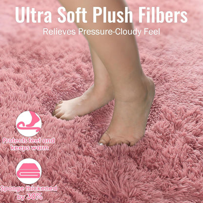Soft Blush Round Circle Rugs for Girls Room Decor,Fluffy Bedroom Carpet 4Ft