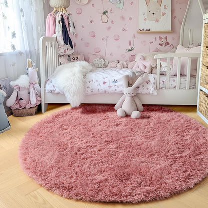 Soft Blush Round Circle Rugs for Girls Room Decor,Fluffy Bedroom Carpet 4Ft