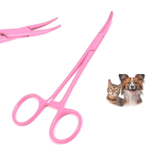 Stainless Steel Hemostat Forceps Ear Hair Clamp Pulling Shears Accessory Accessories Curved 5 inch 5" Pink Color Coated