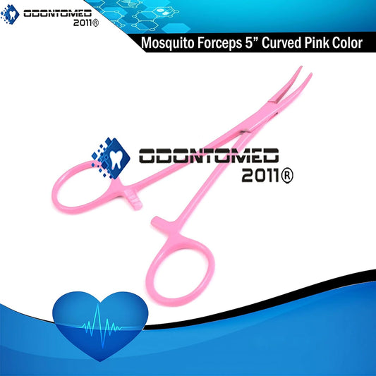 Stainless Steel Hemostat Forceps Ear Hair Clamp Pulling Shears Accessory Accessories Curved 5 inch 5" Pink Color Coated