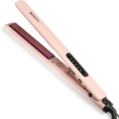Flat Iron Hair Straightener 1 Inch | Professional Ceramic Coated Plates Flat Iron for Smooth, Shiny, Frizz-Free Hair, Fast Heating, One-Pass Styling Results, Salon Quality Finish (Pink)