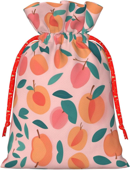 Pink Peach Pattern Seamless Pattern Printing 4.7x6.9 In Christmas Bag With Drawstring And Cute Kraft Tag, Fits Gifts And Daily Small Items