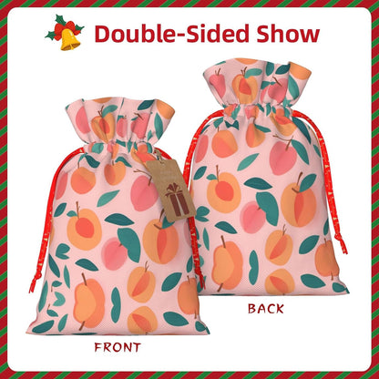 Pink Peach Pattern Seamless Pattern Printing 4.7x6.9 In Christmas Bag With Drawstring And Cute Kraft Tag, Fits Gifts And Daily Small Items