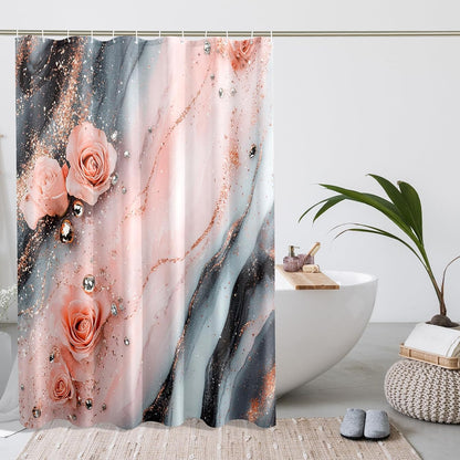 Peach Marble Shower Curtain Set, Luxury Abstract Modern Shower Curtain, 3D Contemporary Bathroom Accessories, Printed Pattern Decorative -62 * 72
