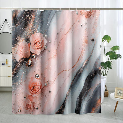 Peach Marble Shower Curtain Set, Luxury Abstract Modern Shower Curtain, 3D Contemporary Bathroom Accessories, Printed Pattern Decorative -62 * 72