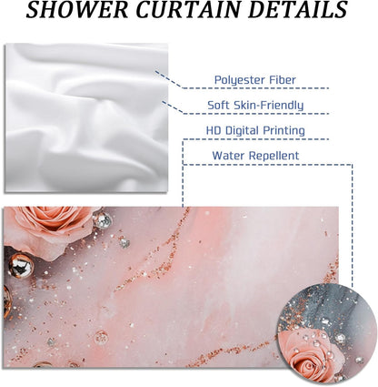 Peach Marble Shower Curtain Set, Luxury Abstract Modern Shower Curtain, 3D Contemporary Bathroom Accessories, Printed Pattern Decorative -62 * 72