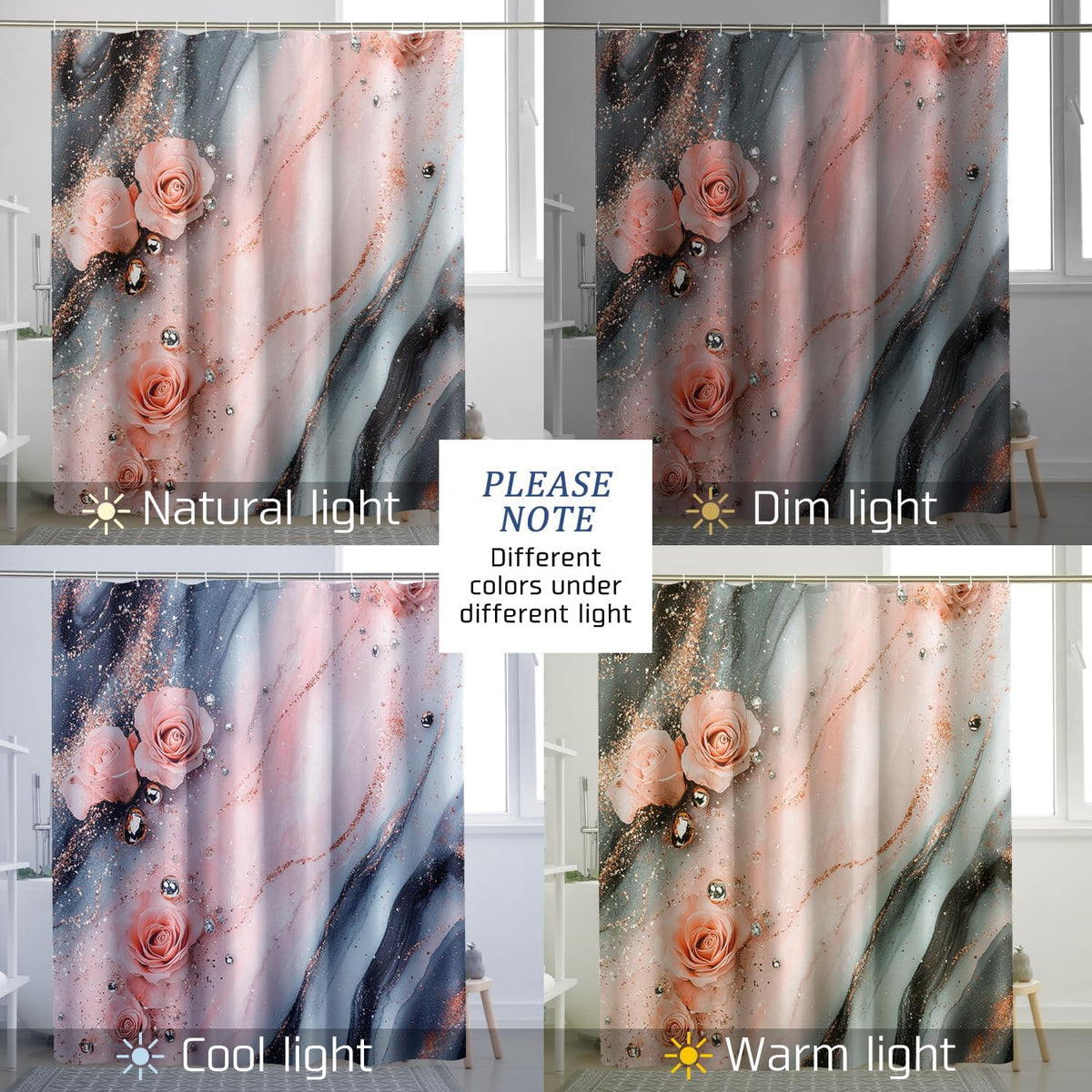 Peach Marble Shower Curtain Set, Luxury Abstract Modern Shower Curtain, 3D Contemporary Bathroom Accessories, Printed Pattern Decorative -62 * 72