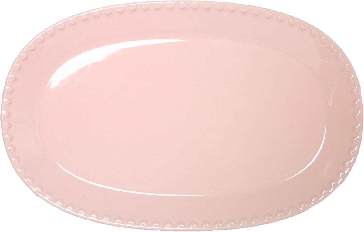 Paris Hilton Oval Ceramic Serving Platter with Heart Rim Detailing, Iconic Stoneware for Entertaining & Display, 17x11 Inches, Pink