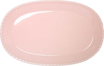 Paris Hilton Oval Ceramic Serving Platter with Heart Rim Detailing, Iconic Stoneware for Entertaining & Display, 17x11 Inches, Pink