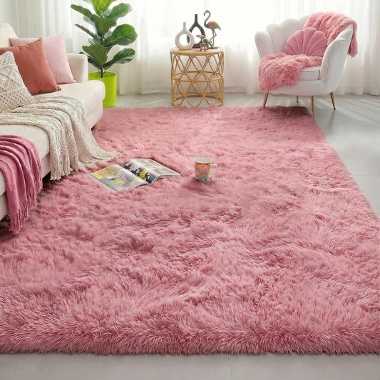 Blush Pink Shaggy Small Area Rug 3x5 for Girls Bedroom Kids Room