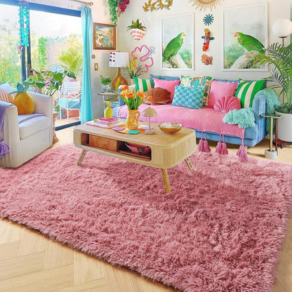 Blush Pink Shaggy Small Area Rug 3x5 for Girls Bedroom Kids Room