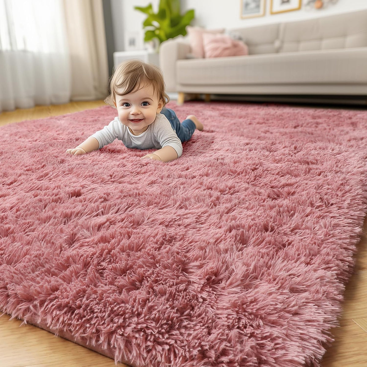 Blush Pink Shaggy Small Area Rug 3x5 for Girls Bedroom Kids Room
