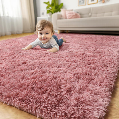 Blush Pink Shaggy Small Area Rug 3x5 for Girls Bedroom Kids Room