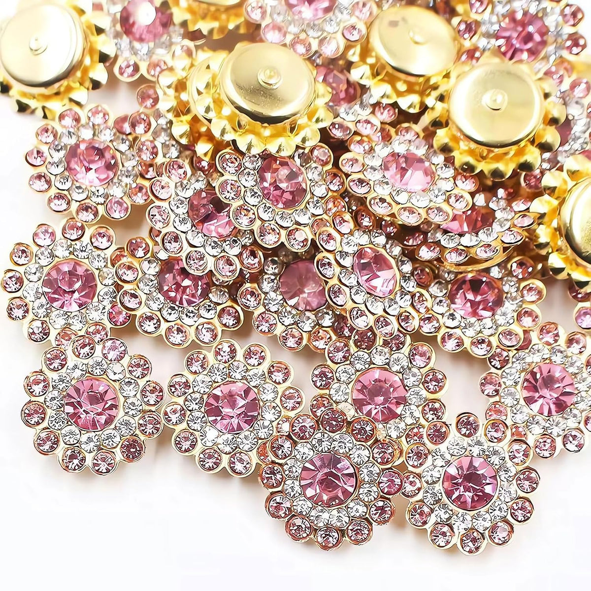 14mm 150pcs Light Pink Glass Gems Jewels, Sunflower Shape Sew on Rhinestones Crystals Gemstones for Crafting, Metal Base Claw Flatback Rhinestones for Crafts, Clothes Hats Shoes Sewing Accessories