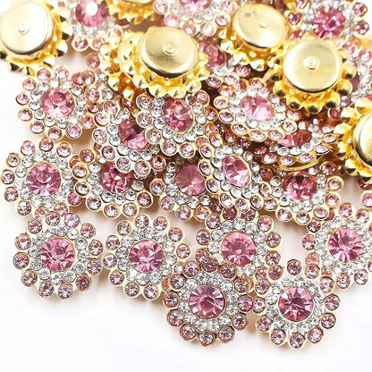14mm 150pcs Light Pink Glass Gems Jewels, Sunflower Shape Sew on Rhinestones Crystals Gemstones for Crafting, Metal Base Claw Flatback Rhinestones for Crafts, Clothes Hats Shoes Sewing Accessories