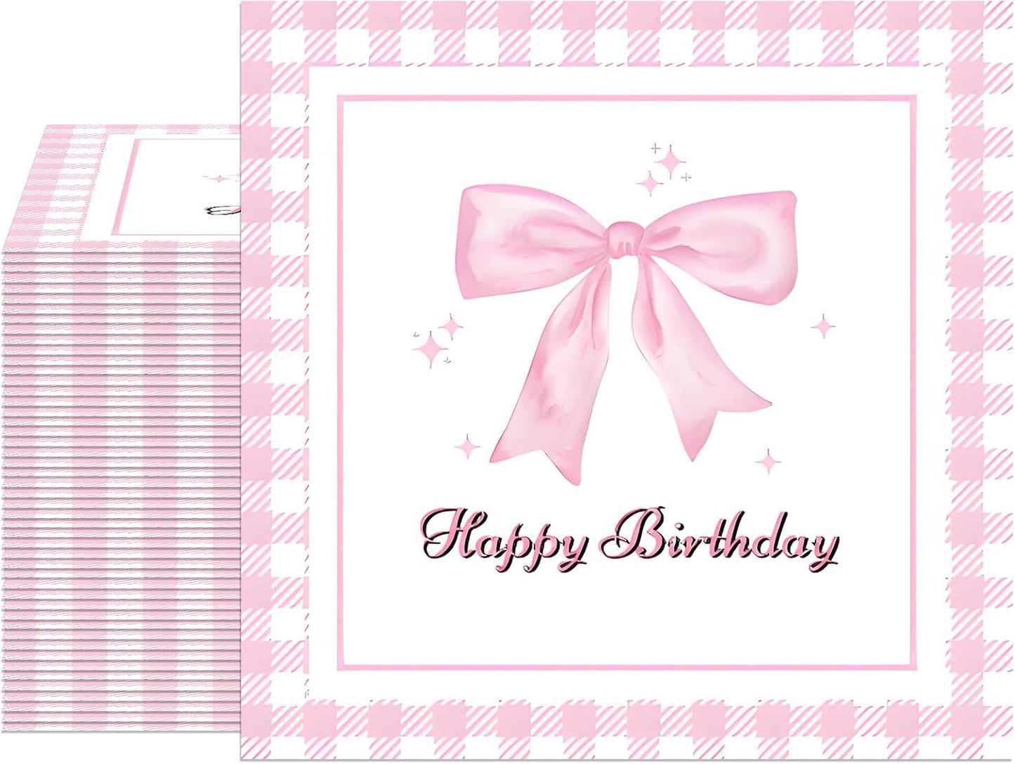 40 Pack Bow Napkins 6.5x6.5 Inch Coquette Bachelorette Pink Gingham Disposable Napkins, Perfect for Party, Bridal Shower, Tea Party & Easter