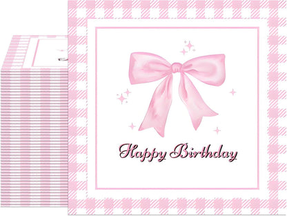 40 Pack Bow Napkins 6.5x6.5 Inch Coquette Bachelorette Pink Gingham Disposable Napkins, Perfect for Party, Bridal Shower, Tea Party & Easter