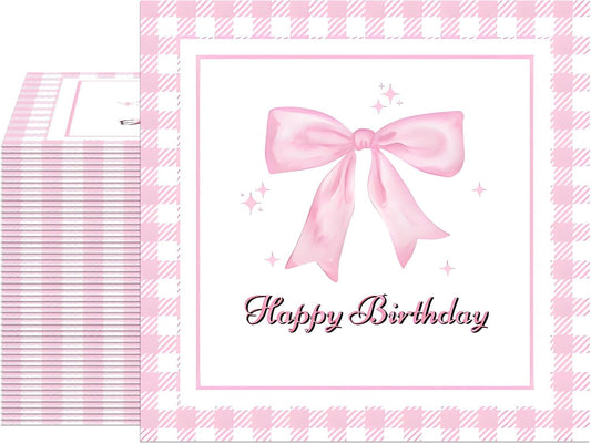 40 Pack Bow Napkins 6.5x6.5 Inch Coquette Bachelorette Pink Gingham Disposable Napkins, Perfect for Party, Bridal Shower, Tea Party & Easter