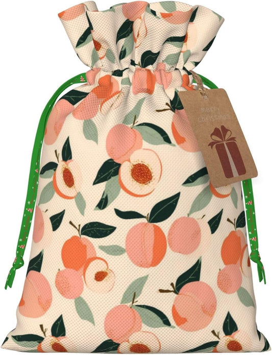 Peaches (3) Print Christmas Drawstring Gift Bags, Reusable Candy Treat Bags For Holiday Birthday Party