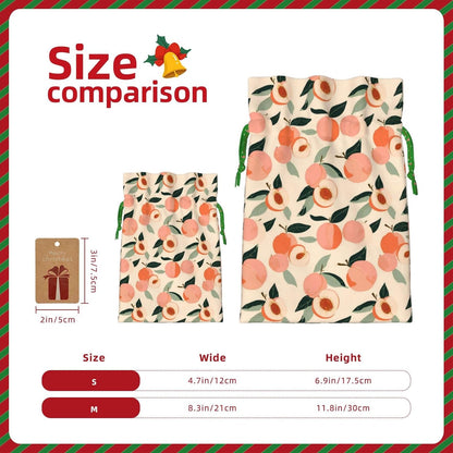 Peaches (3) Print Christmas Drawstring Gift Bags, Reusable Candy Treat Bags For Holiday Birthday Party