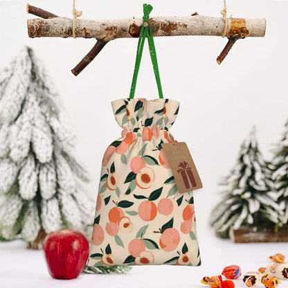 Peaches (3) Print Christmas Drawstring Gift Bags, Reusable Candy Treat Bags For Holiday Birthday Party