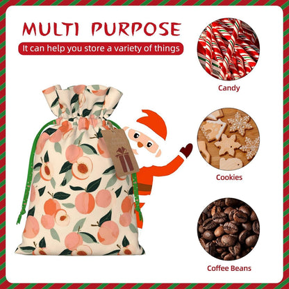 Peaches (3) Print Christmas Drawstring Gift Bags, Reusable Candy Treat Bags For Holiday Birthday Party