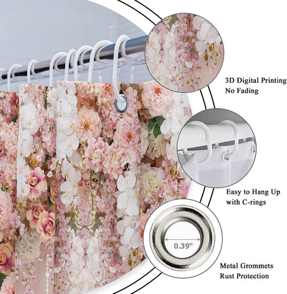 Bridal Floral Elegant Wedding Flower Pink Rose Bathroom Shower Curtain Set