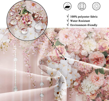 Bridal Floral Elegant Wedding Flower Pink Rose Bathroom Shower Curtain Set