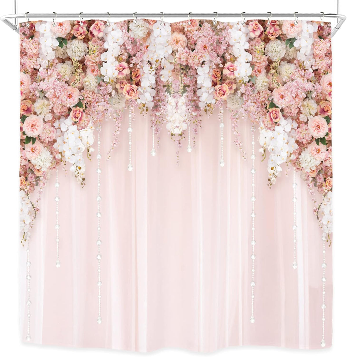 Bridal Floral Elegant Wedding Flower Pink Rose Bathroom Shower Curtain Set