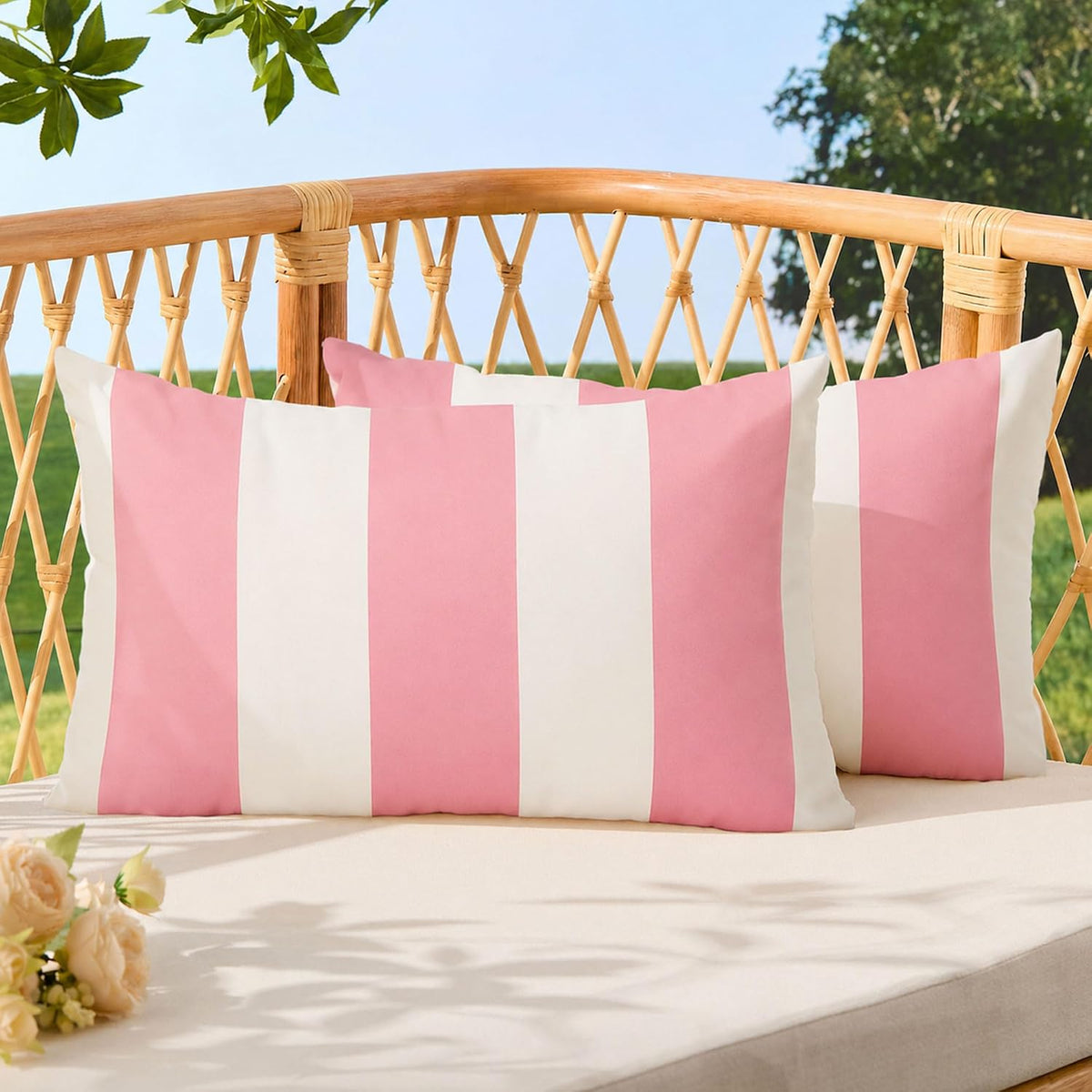 Outdoor Pillow Covers 12x20 Pink Striped Outdoor Decor JB007H12