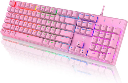 Mechanical Gaming Keyboard, Wired RGB 104 Keys, Blue Switch, Pink