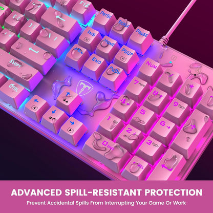 Mechanical Gaming Keyboard, Wired RGB 104 Keys, Blue Switch, Pink