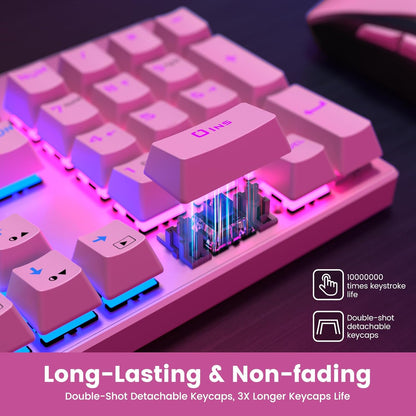 Mechanical Gaming Keyboard, Wired RGB 104 Keys, Blue Switch, Pink
