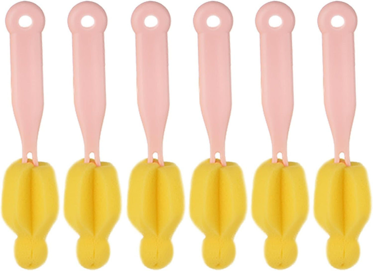 ZAAWUUT 6 Pieces Long Handle Bottle Nipple Cleaner,Sponge Scrubber Brush for Deep Cleaning (Pink)