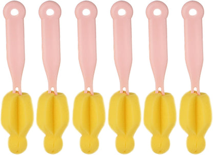 ZAAWUUT 6 Pieces Long Handle Bottle Nipple Cleaner,Sponge Scrubber Brush for Deep Cleaning (Pink)