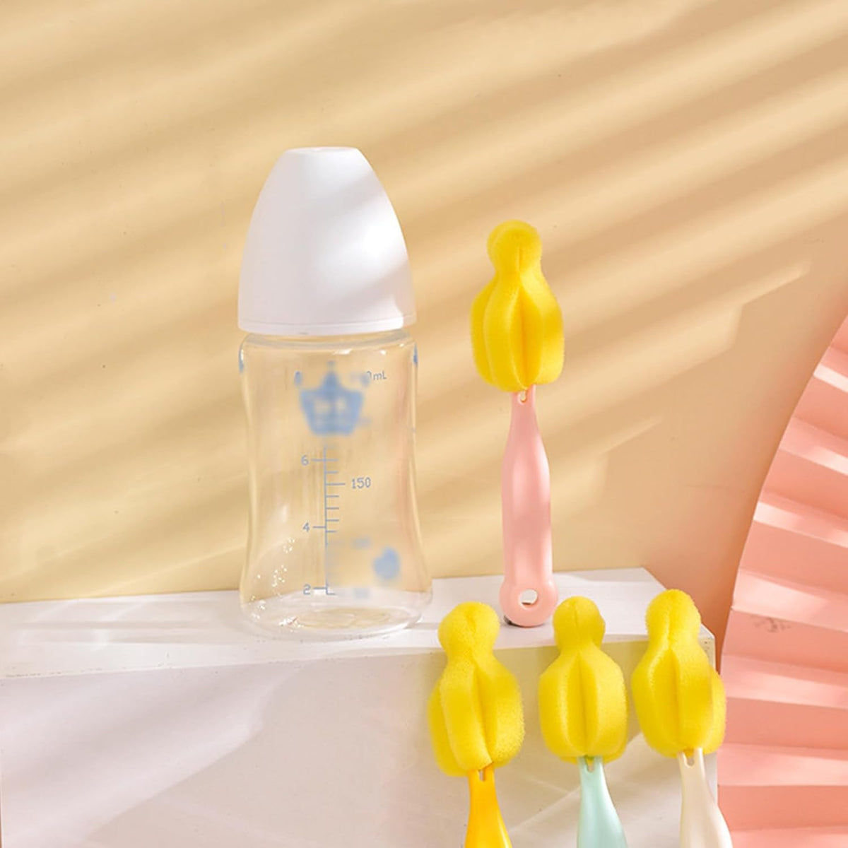ZAAWUUT 6 Pieces Long Handle Bottle Nipple Cleaner,Sponge Scrubber Brush for Deep Cleaning (Pink)
