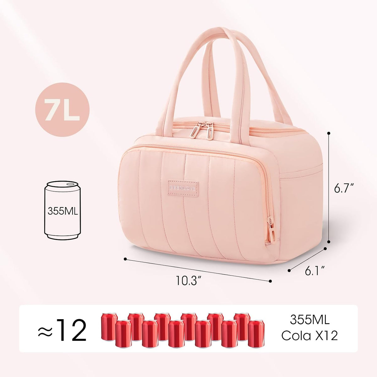 Lunch Box for Women 7L Soft Insulated Lunch Bag Reusable Leakproof Lunch Cooler for Work Meal Picnic Hiking Camping Pink