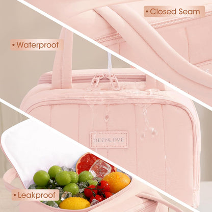 Lunch Box for Women 7L Soft Insulated Lunch Bag Reusable Leakproof Lunch Cooler for Work Meal Picnic Hiking Camping Pink