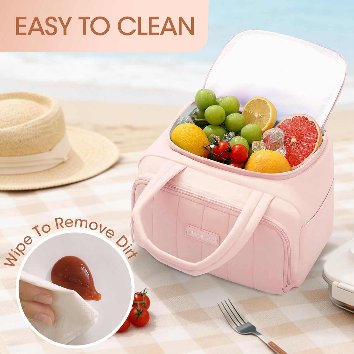 Lunch Box for Women 7L Soft Insulated Lunch Bag Reusable Leakproof Lunch Cooler for Work Meal Picnic Hiking Camping Pink