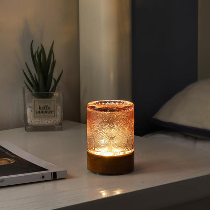 Mini Soft Warm Light Lamp Battery Operated Portable Night Light with Timer, Small Glass Vintage Dim Sleep Nightlights, Battery Powered Wireless Night Lights for Adults (1), Pink, M2-1-3