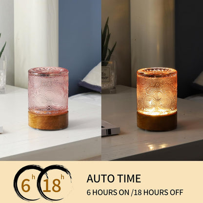 Mini Soft Warm Light Lamp Battery Operated Portable Night Light with Timer, Small Glass Vintage Dim Sleep Nightlights, Battery Powered Wireless Night Lights for Adults (1), Pink, M2-1-3
