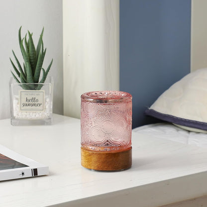 Mini Soft Warm Light Lamp Battery Operated Portable Night Light with Timer, Small Glass Vintage Dim Sleep Nightlights, Battery Powered Wireless Night Lights for Adults (1), Pink, M2-1-3