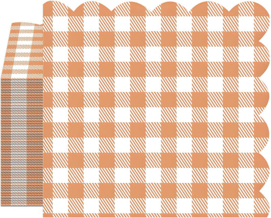 40PCS Cocktail Napkins Orange Checkered Napkins Tangerine and White Disposable Checkered Paper Napkins Orange Party Decorations for Baby Shower Dinner Picnic Halloween