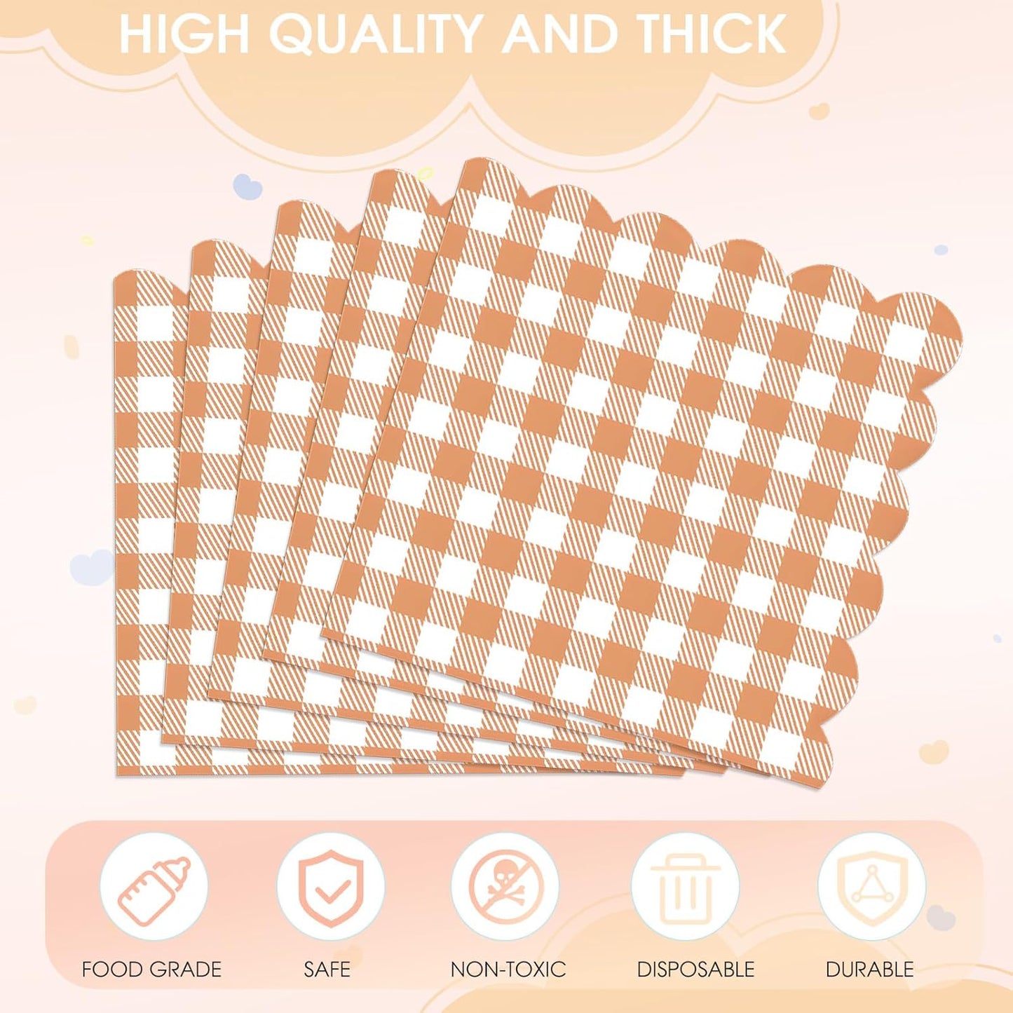 40PCS Cocktail Napkins Orange Checkered Napkins Tangerine and White Disposable Checkered Paper Napkins Orange Party Decorations for Baby Shower Dinner Picnic Halloween