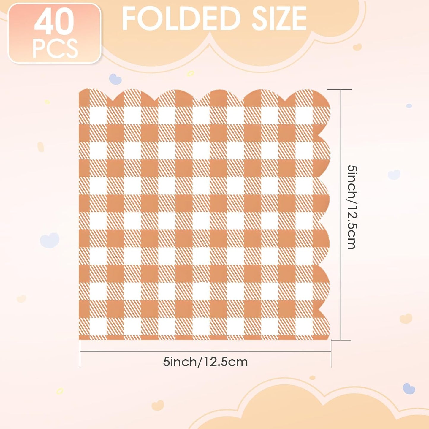 40PCS Cocktail Napkins Orange Checkered Napkins Tangerine and White Disposable Checkered Paper Napkins Orange Party Decorations for Baby Shower Dinner Picnic Halloween