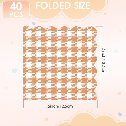 40PCS Cocktail Napkins Orange Checkered Napkins Tangerine and White Disposable Checkered Paper Napkins Orange Party Decorations for Baby Shower Dinner Picnic Halloween